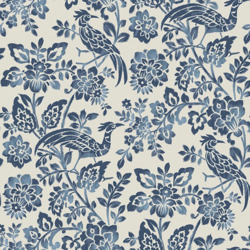 Blue-white wallpaper with flowers and birds, 121067, Laura Ashley 3