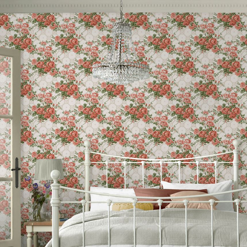 White non-woven wallpaper with roses, 121081, Laura Ashley 3