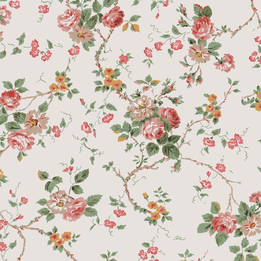 White non-woven wallpaper with floral pattern, 121083, Laura Ashley 3