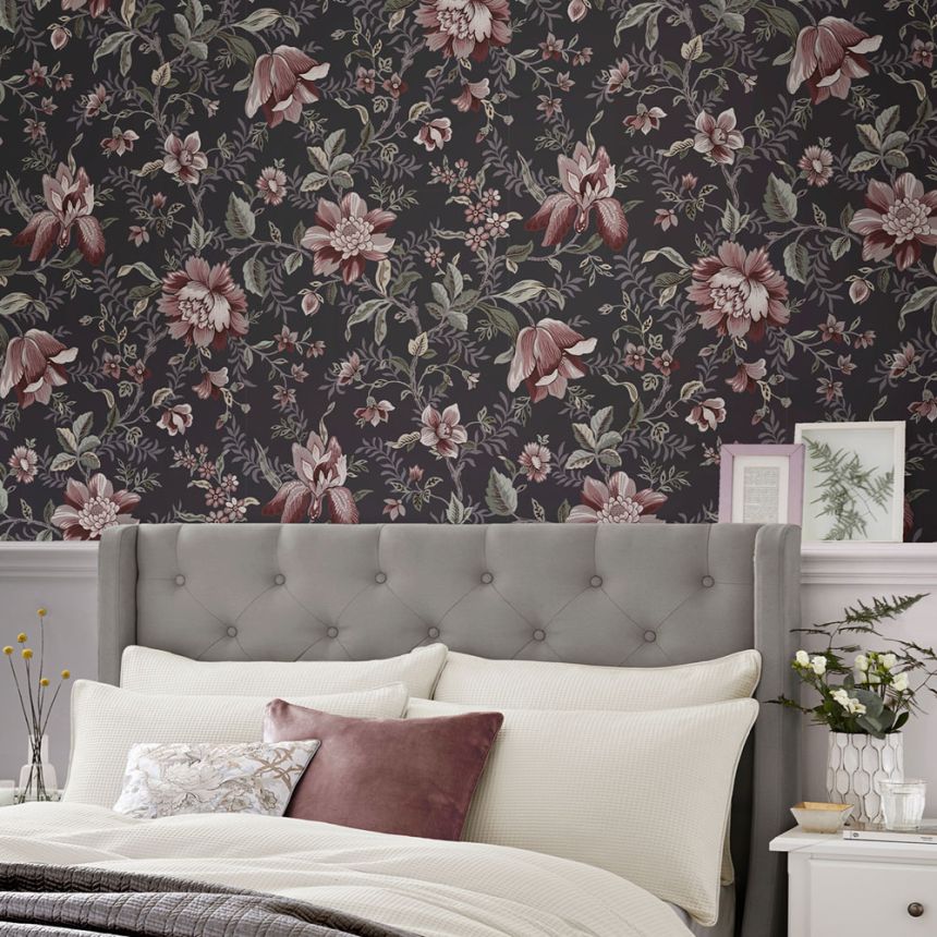 Black wallpaper with floral pattern, 121090, Laura Ashley 3