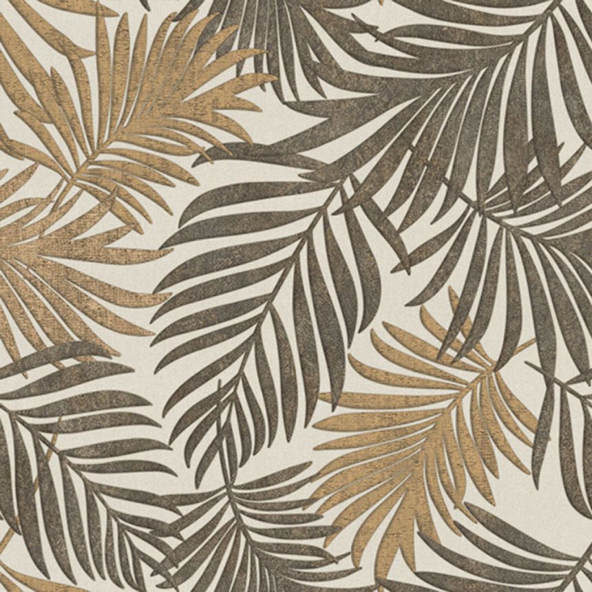 Luxury golden-beige non-woven wallpaper with leaves, 07508, Makalle II, Limonta