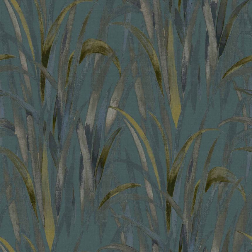 Turquoise wallpaper, leaves of grass,  26407, Thai, Cristiana Masi by Parato