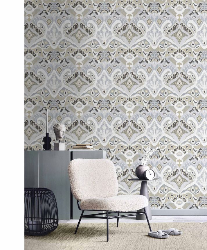 Gray wallpaper with ornaments, ethno pattern, 26421, Thai, Cristiana Masi by Parato