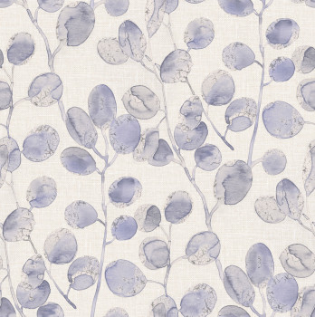 Cream-blue wallpaper with twigs and leaves, Z77509, Savana, Zambaiti Parati