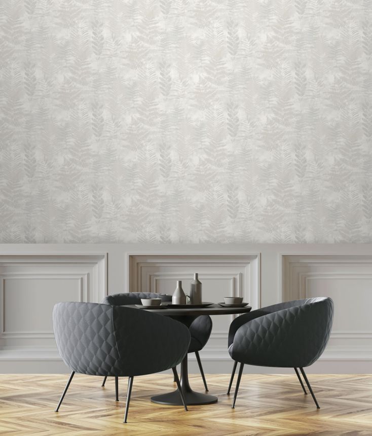 Gray-beige wallpaper with leaves, RE25150, Reflect, Decoprint