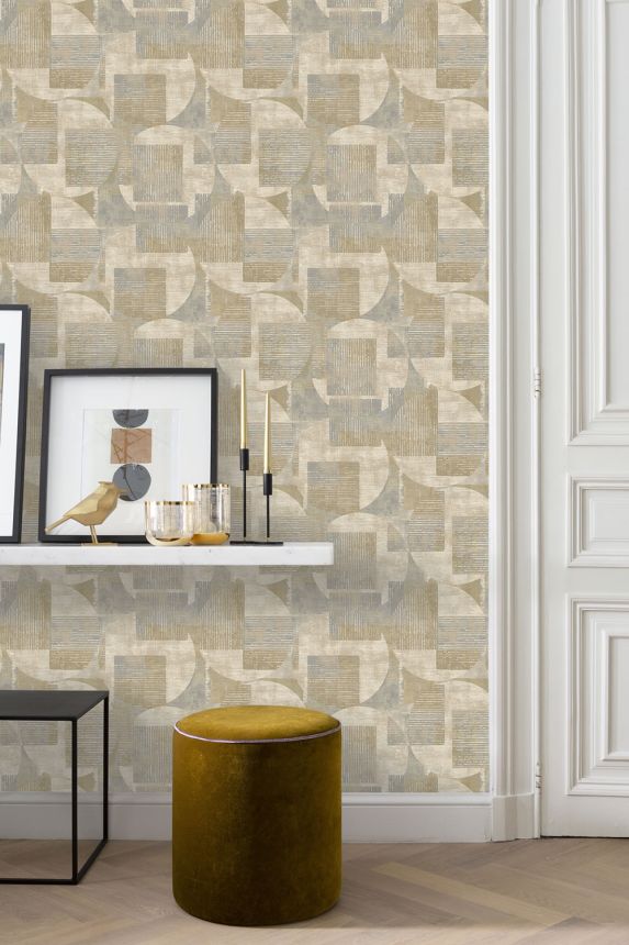 Gray-beige geometric pattern wallpaper, RE25160, Reflect, Decoprint