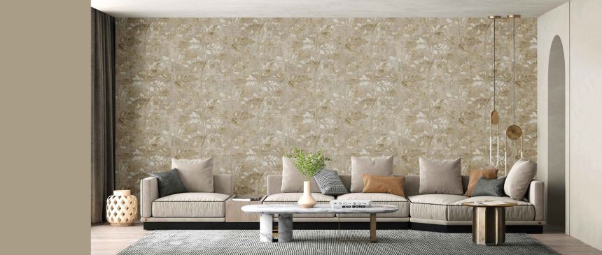 Sand colour wallpaper branches, leaves, 43802, Terra, Cristiana Masi by Parato