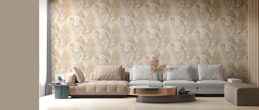 Gray-beige wallpaper branches, leaves, 43816, Terra, Cristiana Masi by Parato