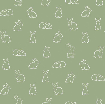 Green children's wallpaper with bunnies, 17145, MiniMe, Cristiana Masi by Parato