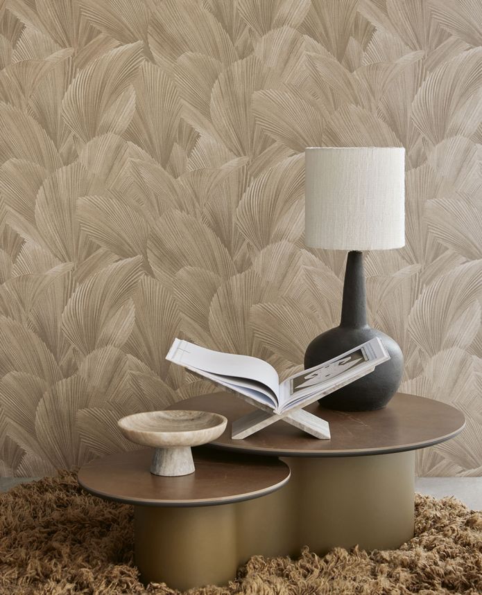 Cream non-woven wallpaper, leaves, 340120, Gilded, Eijffinger