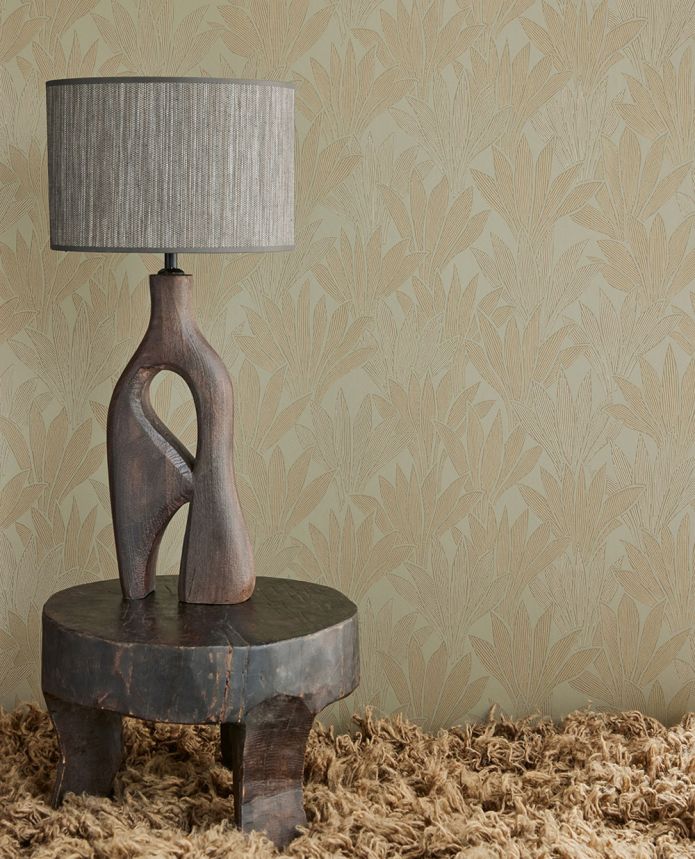 Cream non-woven wallpaper with leaves, 340150, Gilded, Eijffinger