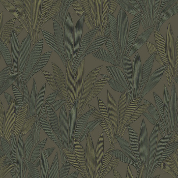 Gray-green non-woven wallpaper with leaves, 340152, Gilded, Eijffinger