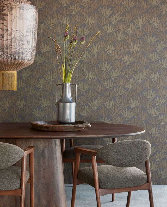 Gray-black non-woven wallpaper with leaves, 340154, Gilded, Eijffinger