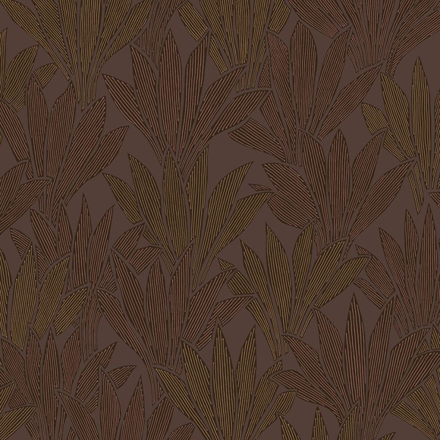 Brown non-woven wallpaper with leaves, 340155, Gilded, Eijffinger