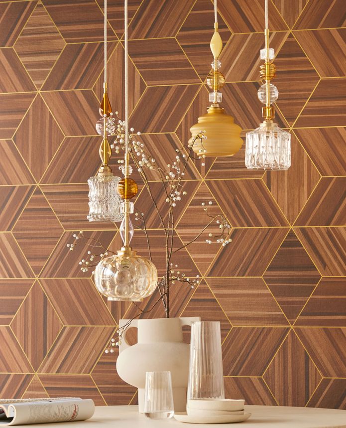 Geometric non-woven wall mural, paneling imitation, 340181, Gilded, Eijffinger