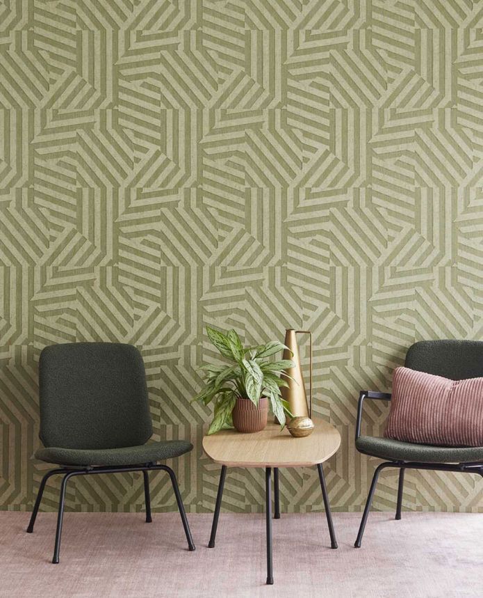 Green geometric retro wallpaper, 333632, Revive, Eijffinger