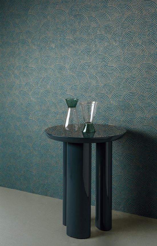 Blue-gold geometric non-woven wallpaper BZ3304, Belize, Grandeco