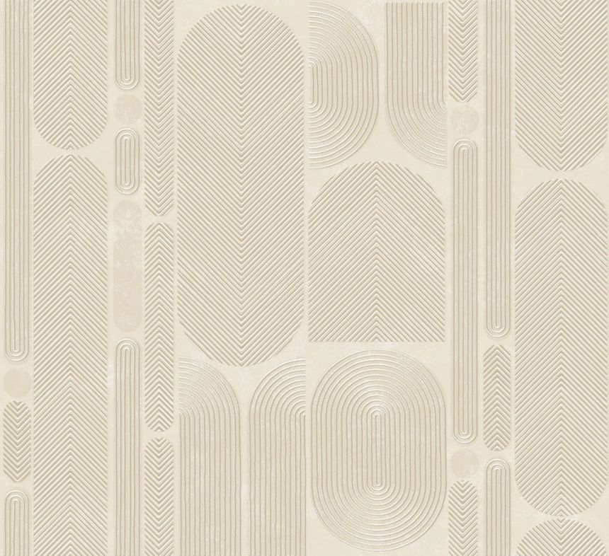 Geometric non-woven wallpaper, gray-beige, ovals, ROC201, Rock, Masureel