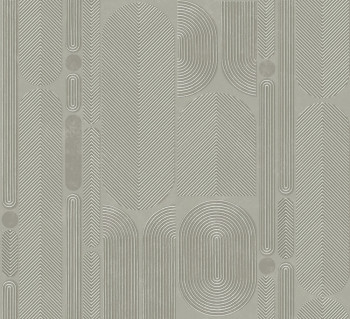 Geometric non-woven wallpaper, gray-green, ovals, ROC205, Rock, Masureel