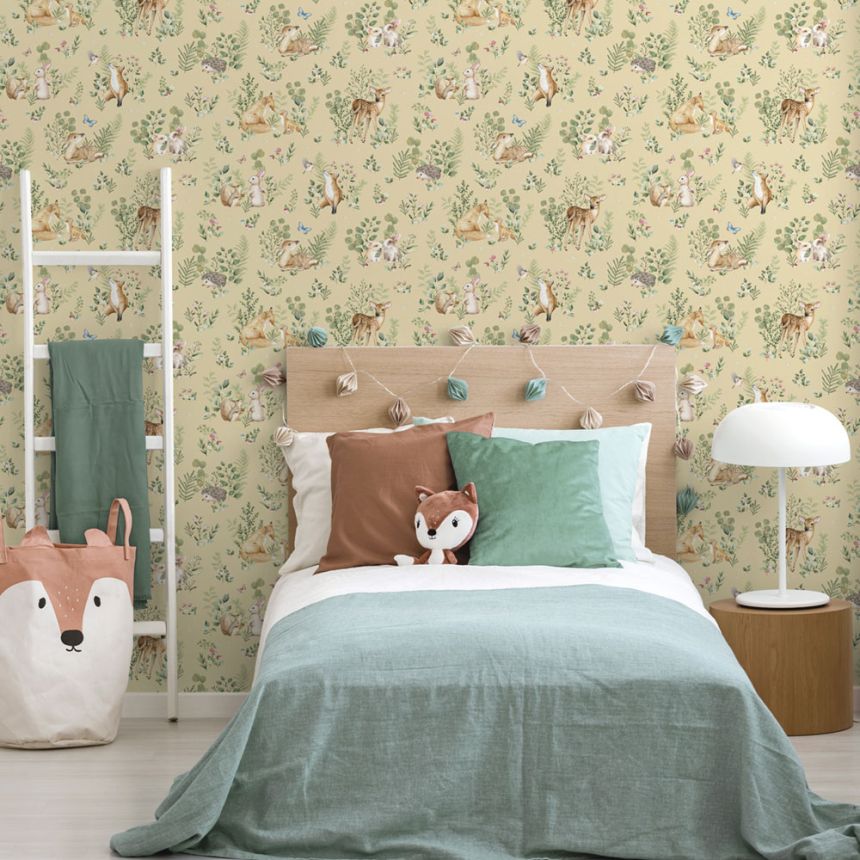 Ocher children's wallpaper with animals, 972-2, Mika,  ICH Wallcoverings