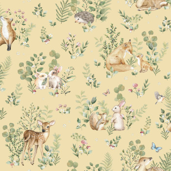 Ocher children's wallpaper with animals, 972-2, Mika,  ICH Wallcoverings