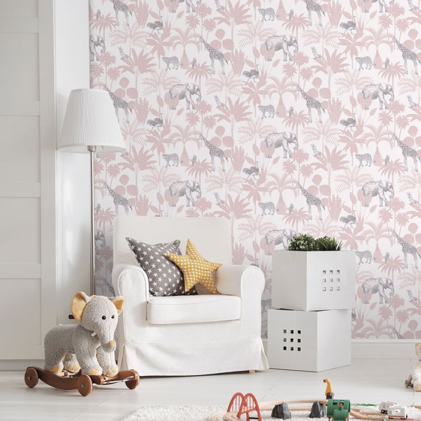 Children's wallpaper with palm trees and animals,, 976-3, Mika,  ICH Wallcoverings