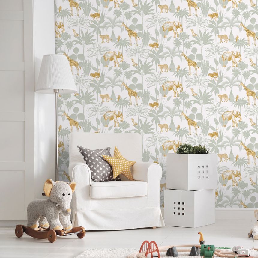 Children's wallpaper with palm trees and animals, 976-4, Mika,  ICH Wallcoverings