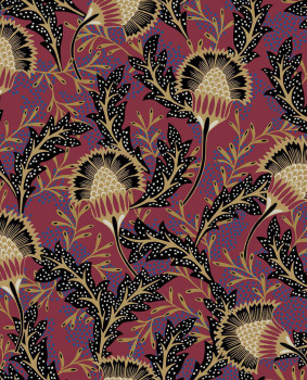 Non-woven wallpaper, burgundy, flowers, 340213, Solange, Eijffinger