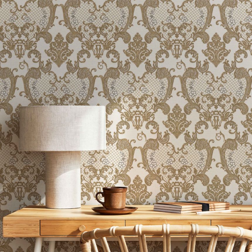 Baroque non-woven wallpaper, cream-zlatá, 1411-5, Dante, AdaWall