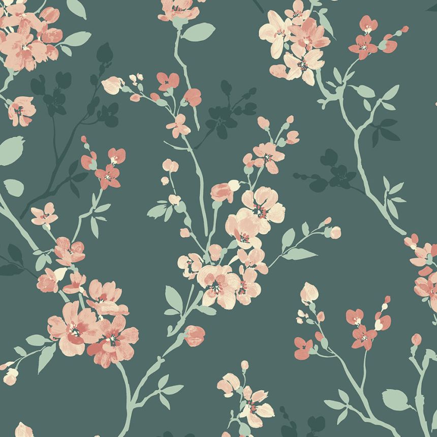 Green wallpaper with floral pattern, A70002, Vavex 2026