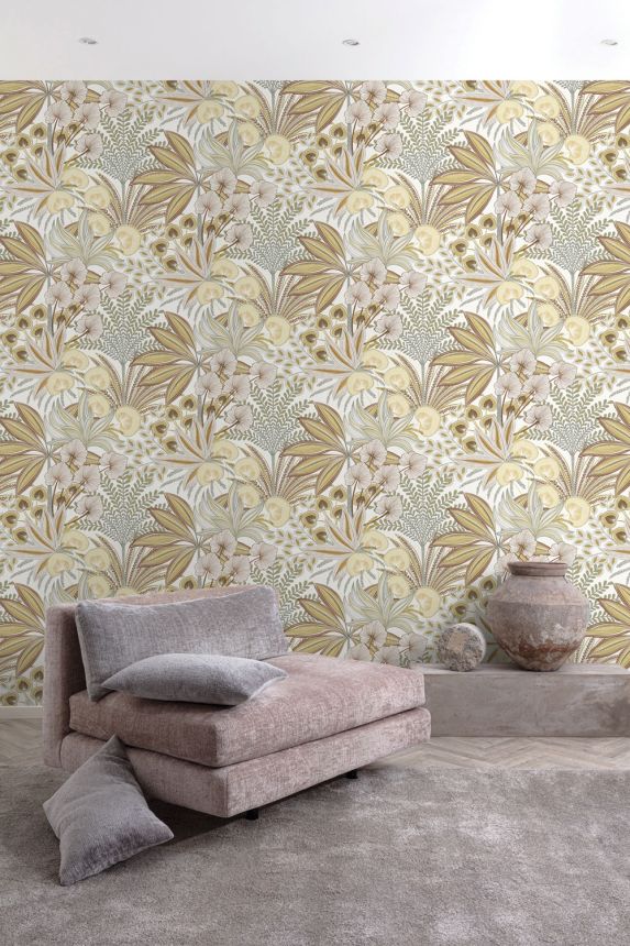 Ochre-purple non-woven wallpaper, leaves, A69001, Vavex 2026