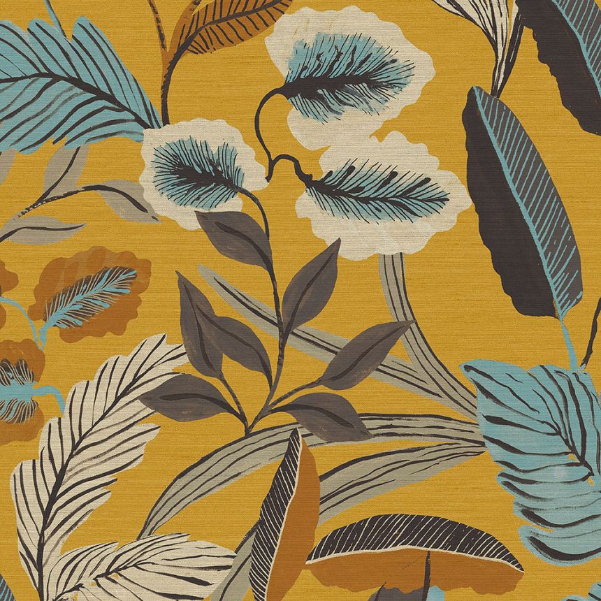 Ocher non-woven wallpaper, leaves, 121157, Vavex 2026
