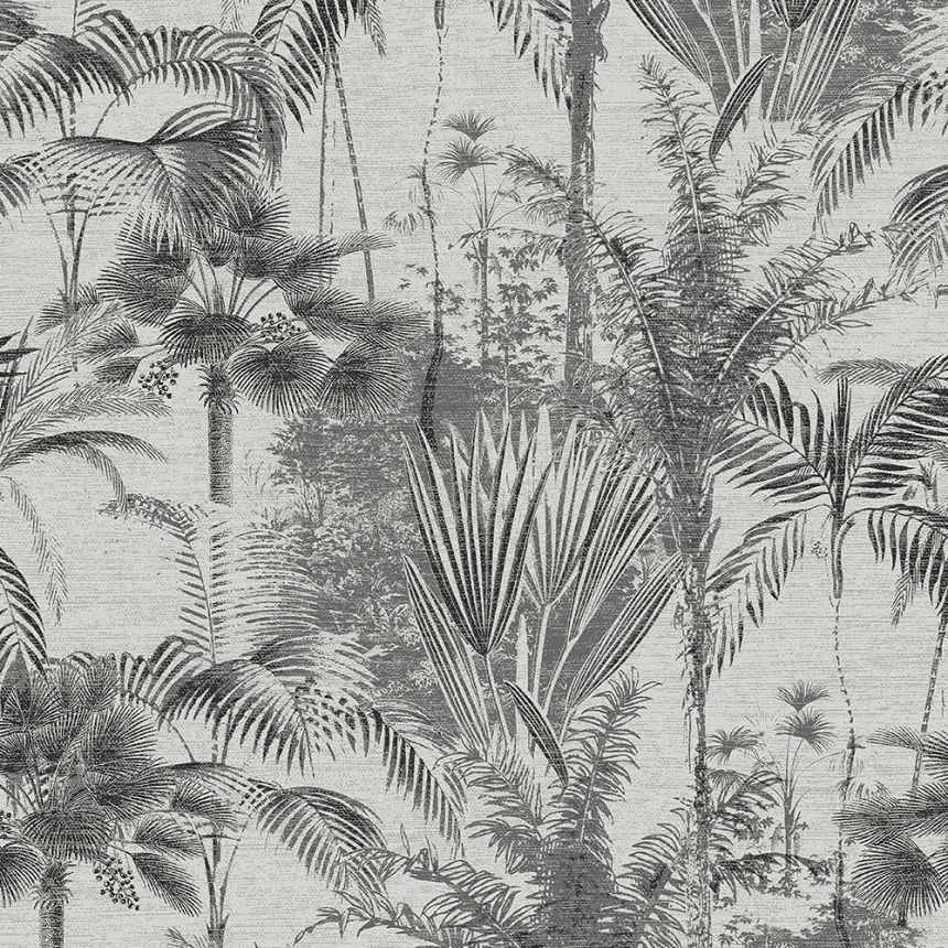 Gray wallpaper with palm trees and leaves, 121797, Vavex 2026