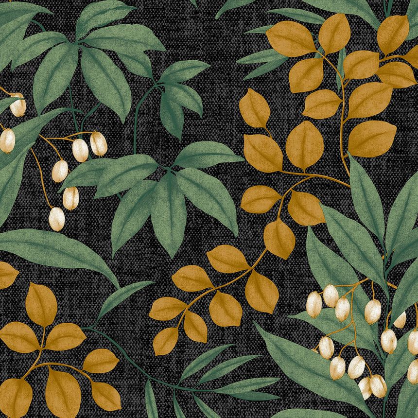 Black wallpaper with twigs and leaves, 122411, Vavex 2026