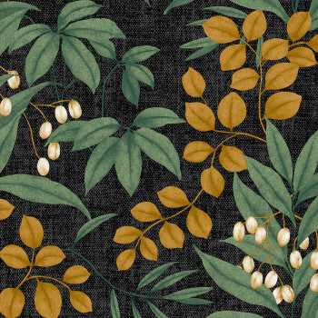 Black wallpaper with twigs and leaves, 122411, Vavex 2026