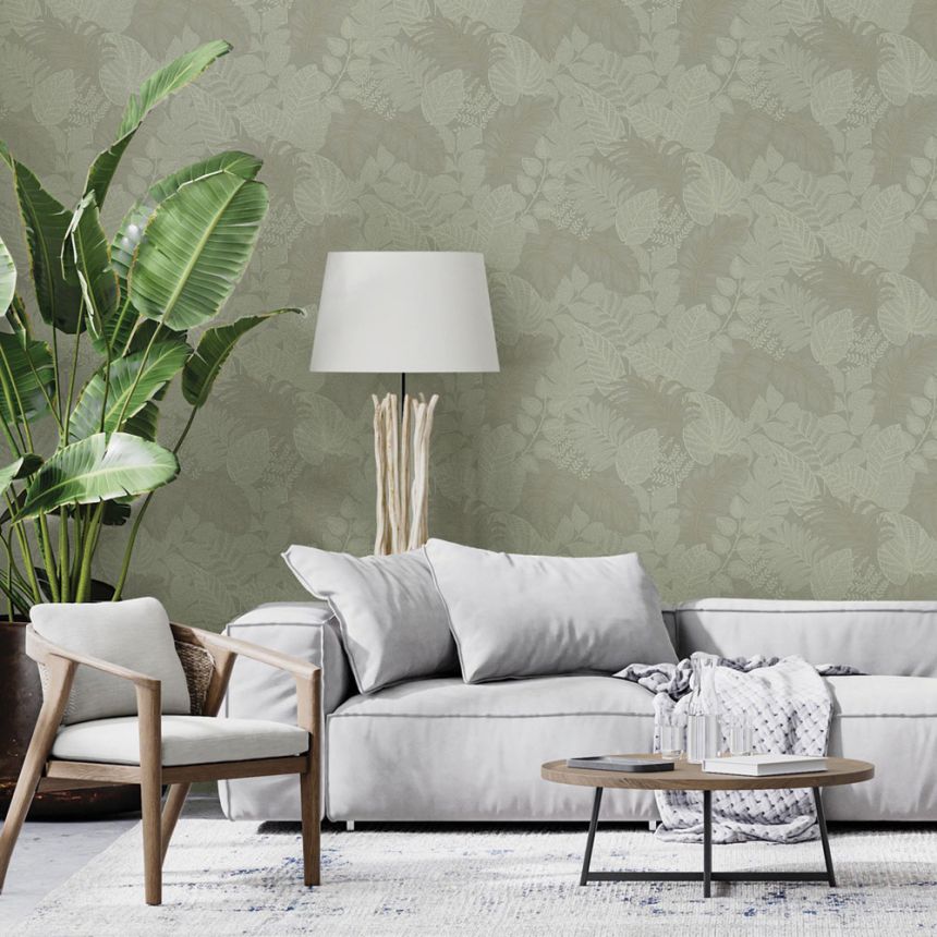 Green non-woven wallpaper, leaves, 122424, Vavex 2026