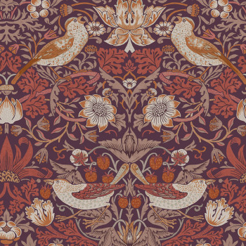 Non-woven wallpaper, purple, flowers, birds, 124229, William Morris At Home