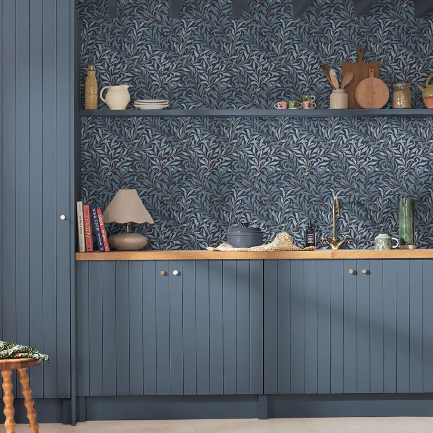Non-woven wallpaper, blue, branches, 124246, William Morris At Home