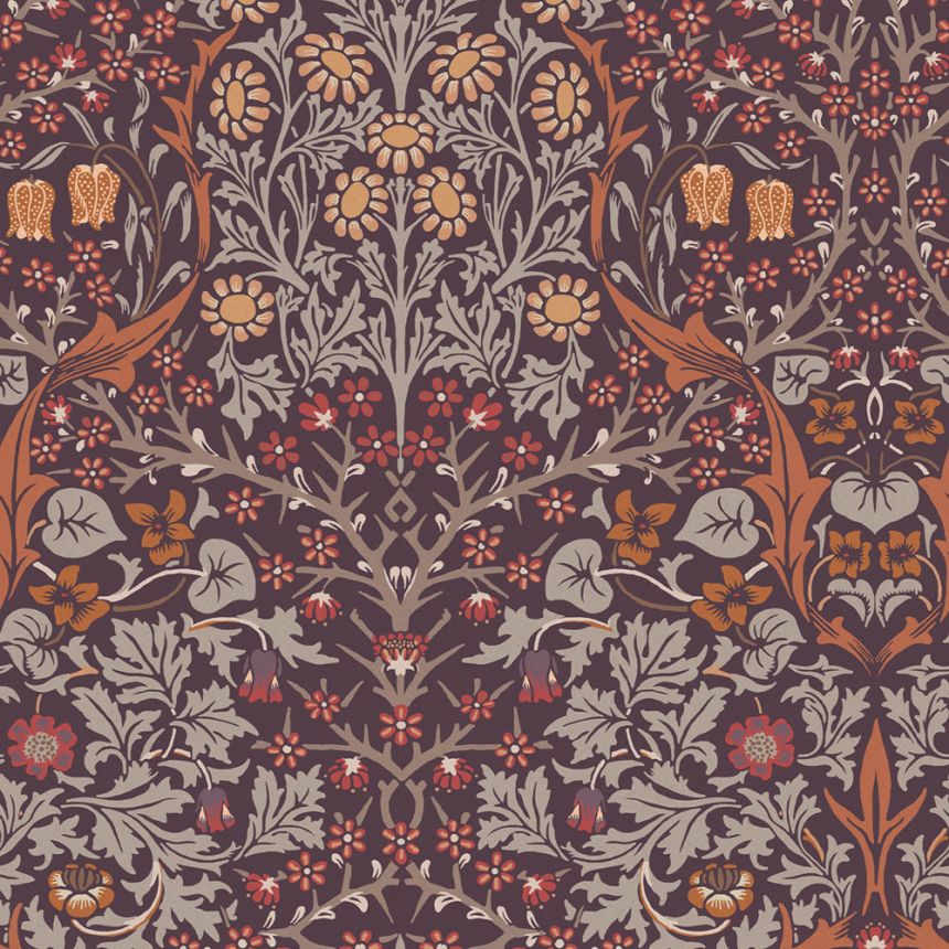 Non-woven wallpaper, purple, flowers, leaves, 124249, William Morris At Home