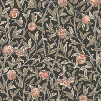 Non-woven wallpaper, gray-black, branches, birds, 124258, William Morris At Home