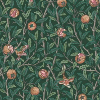 Non-woven wallpaper, green, branches, birds, 124260, William Morris At Home
