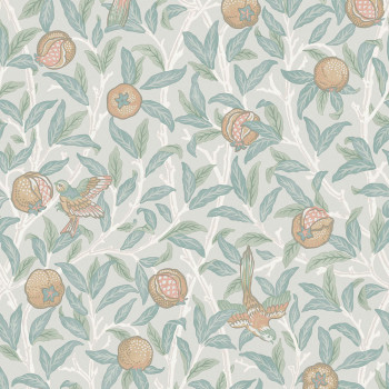 Non-woven wallpaper, blue-green, branches, birds, 124261, William Morris At Home