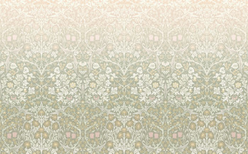 Non-woven wall mural, green-pink, flowers, birds, 125355, William Morris At Home