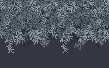 Non-woven wall mural, blue, branches, leaves, 125382, William Morris At Home