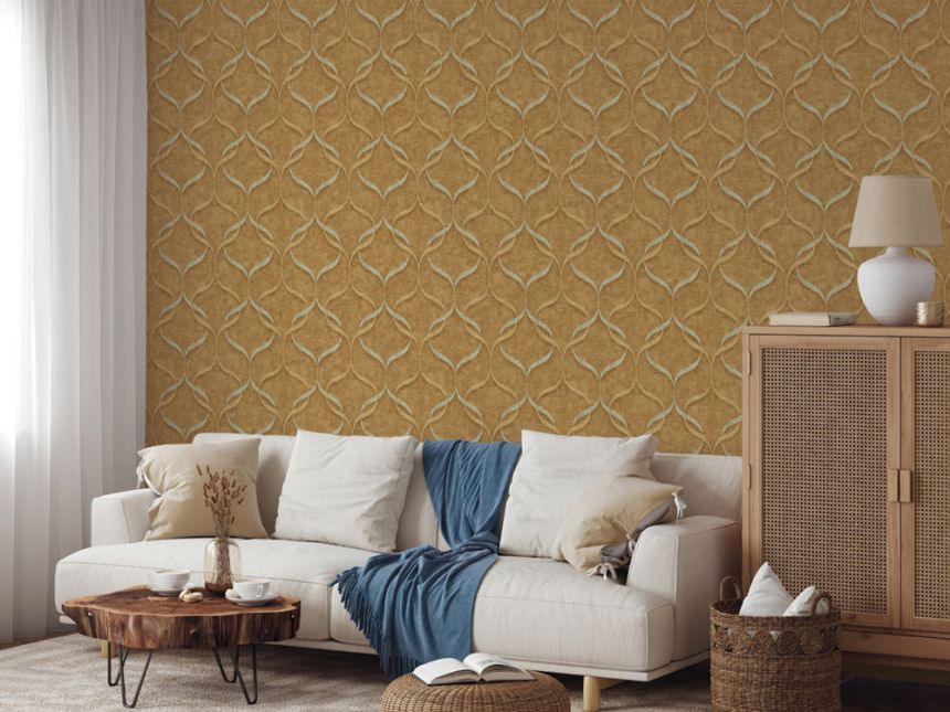 Luxury non-woven wallpaper, ocher, ornaments, Z15526, Mini Trend, Zambaiti Parati