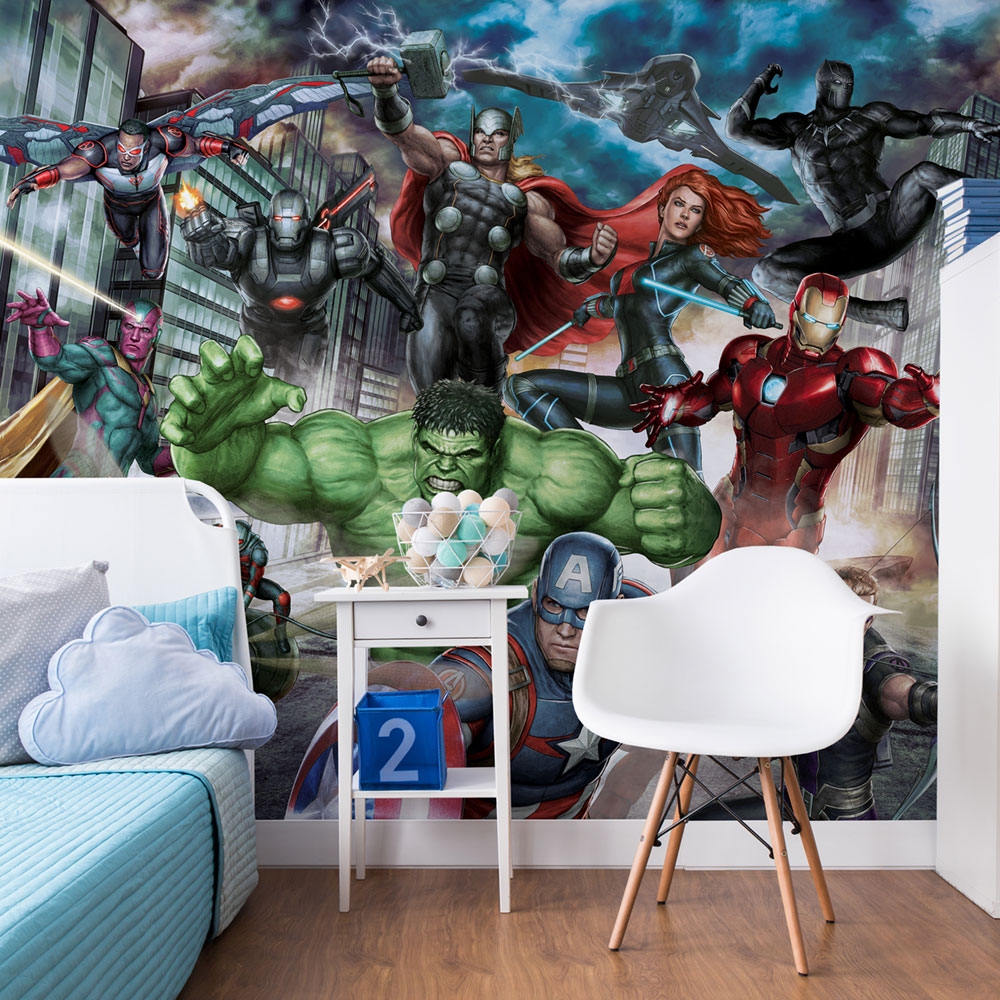 With the Marvel Avengers Comic Wallpaper you can create a stunning feature  wall quick and easily  Superhero room Avengers room Avengers room decor