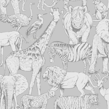 Children's non-woven wallpaper Jungle, 108567, Jungle Animals Grey, Kids@Home 6, Graham & Brown