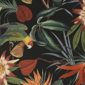 Non-woven wallpaper Exotic flowers, leaves and parrots 108602, Vavex 2022