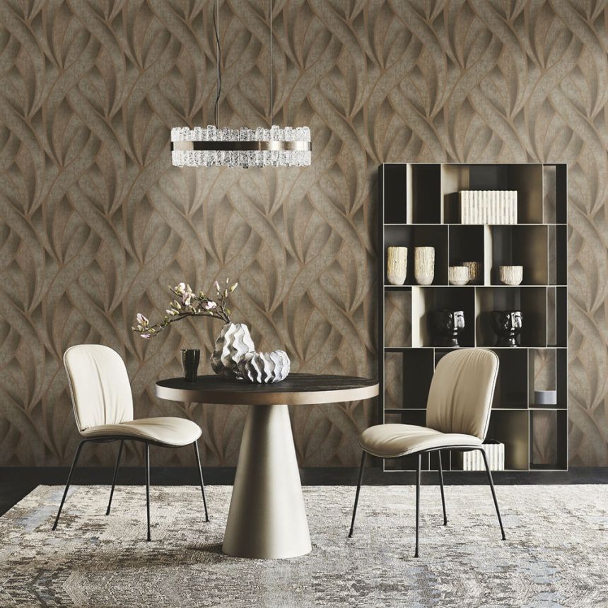 Brown geometric design wallpaper, fabric texture 45241, Feeling, Emiliana