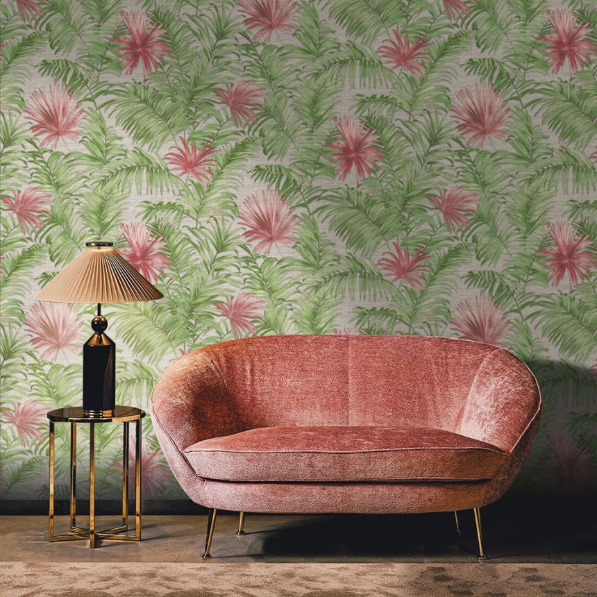 Non-woven palm leaves wallpaper, fabric texture 45206, Feeling, Emiliana